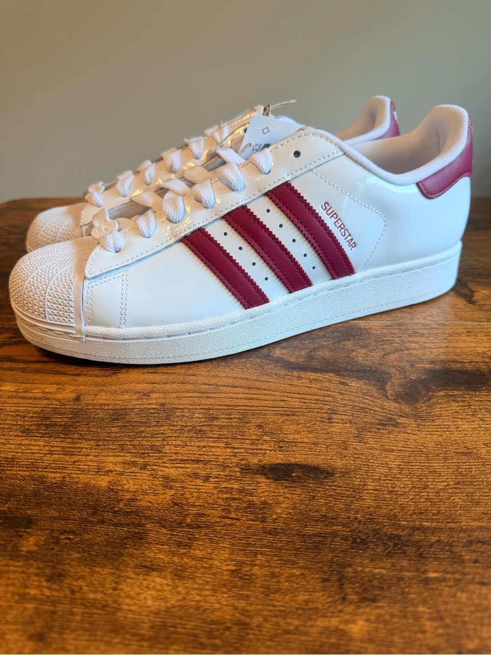Adidas Men’s Superstar Leather Sneaker - White with Red Stripes 11M